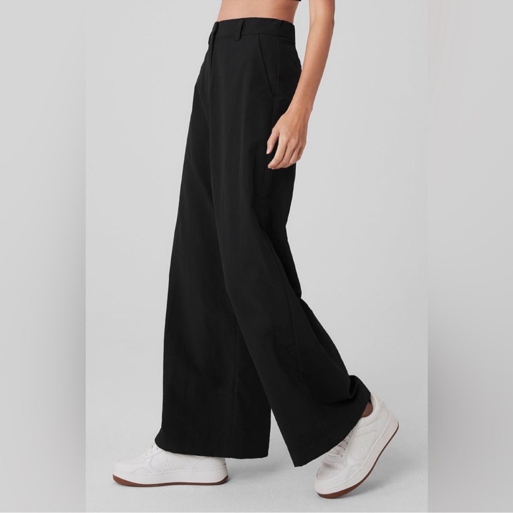 Alo Yoga High Waist Street Smart Trouser Pants Womens Medium Wide Leg Black - Picture 3 of 11